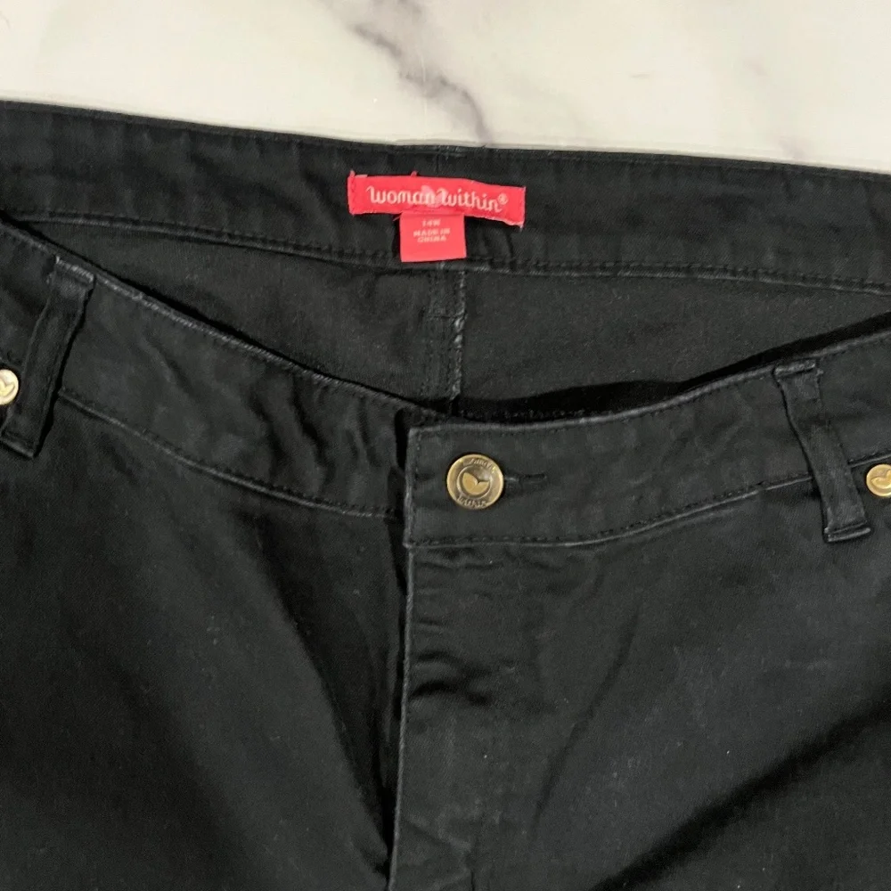 Woman Within Black Jeans 5 Pocket style w Stretch size 14W 25" Inseam Boot Cut - Picture 9 of 9